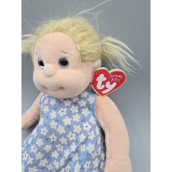 Ty Beanie Kids ANGEL 11" Doll Toy Blonde Hair Blue Floral Dress 2000 Vintage Tag - Picture 2 of 8